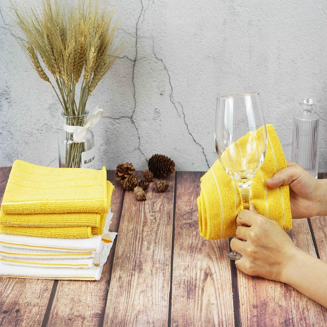 High quality microfiber household cleaning striped towels (13) Héich Qualitéit Mikrofiber Haushaltsreinigungsstreifen Handdicher (13)