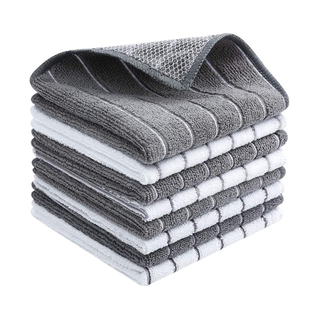 Microfiber Gray and White Striped Household Cleaning Cloth with Mesh (1) Микрофибърна домакинска кърпа за почистване на сиви и бели райета с мрежа (1)